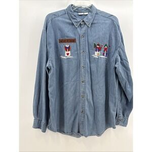 Desert Heat Shirt, Vintage Button Up Jean Shirt, Size XXL Let It Snow